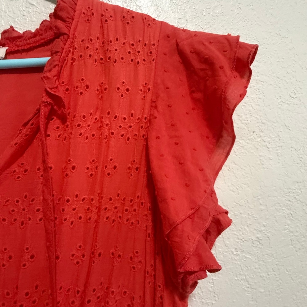 Solitaire CORAL Eyelet Smocked Maxi Dress Flutter Sleeve Boho Womens Large - Picture 3 of 15